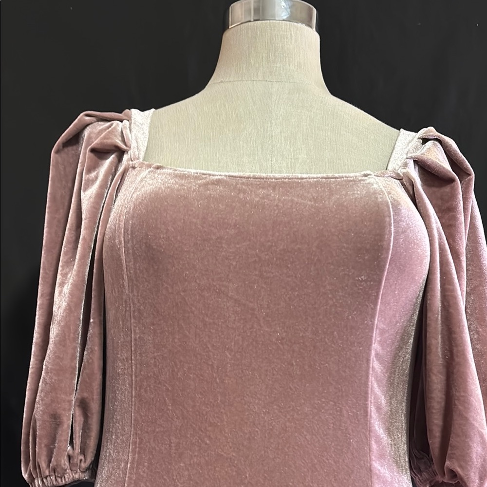 Jessakae Pink Velvet Dress with Puff Sleeves- Pre loved - Picture 7 of 8